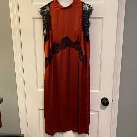 ASOS | Dresses | Asos Burgundy Satin Dress With Black Lace Trim | Poshmark